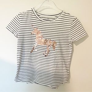 Gap Girls Black and White Stripe Short Sleeve T-shirt With Sequin